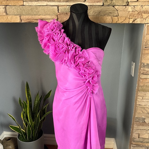 Adrianna Papell 3D Floral One Shoulder Cocktail Dress Event Party Purple 8 - Picture 2 of 12